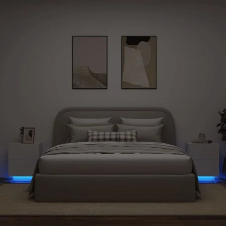 Mesitas de noche con luces LED 2 uds madera ingeniería blanca de , Mesitas de noche - Ref: Foro24-836736, Precio: 117,62 €, D...