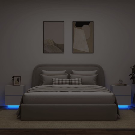 Nachttische mit LED-Lichtern, 2 Stück, weißes Ingenieurholz von , Nachttische - Ref: Foro24-836736, Preis: 119,52 €, Rabatt: %