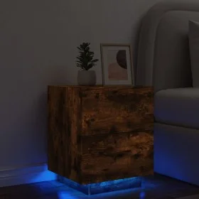 Mesita de noche con luces LED madera ingeniería roble ahumado by , Nightstands - Ref: Foro24-836743, Price: 64,34 €, Discount: %