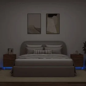 Nachttische mit LED-Lichtern, 2 Stück, aus Eichenholz in Braun. von , Nachttische - Ref: Foro24-836748, Preis: 95,48 €, Rabat...