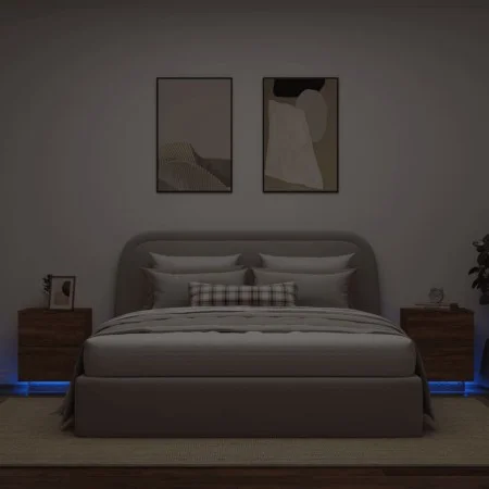 Mesitas de noche luces LED 2 uds madera ingeniería roble marrón by , Nightstands - Ref: Foro24-836748, Price: 95,46 €, Discou...