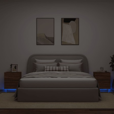 Nachttische mit LED-Lichtern, 2 Stück, aus Eichenholz in Braun. von , Nachttische - Ref: Foro24-836748, Preis: 96,68 €, Rabat...