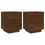Mesitas de noche luces LED 2 uds madera ingeniería roble marrón