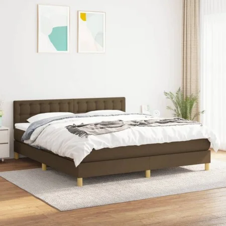 Cama box spring con colchón tela marrón oscuro 180x200 cm de , Camas y somieres - Ref: Foro24-3140956, Precio: 533,86 €, Desc...