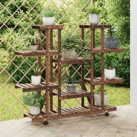 Flower stand with wheels solid fir wood 110x25x115 cm by , Pot stands - Ref: Foro24-362859, Price: 69,80 €, Discount: %