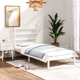 Estructura de cama madera maciza individual blanco 75x190 cm Estructura de cama madera maciza individual blanco 75x190 cm
