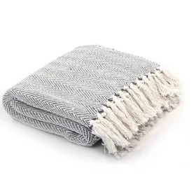 Graue Fischgrätdecke aus Baumwolle, 160 x 210 cm von vidaXL, Decken - Ref: Foro24-245319, Preis: 26,20 €, Rabatt: %