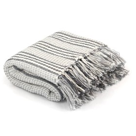Gestreifte Decke aus grau-weißer Baumwolle, 125 x 150 cm von vidaXL, Decken - Ref: Foro24-245327, Preis: 20,05 €, Rabatt: %
