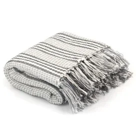 Manta a rayas de algodón gris y blanco 125x150 cm de vidaXL, Mantas - Ref: Foro24-245327, Precio: 18,17 €, Descuento: %