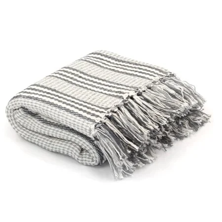 Gray and white cotton striped blanket 125x150 cm by vidaXL, Blankets - Ref: Foro24-245327, Price: 18,50 €, Discount: %