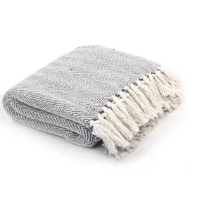 Cotton grey herringbone throw blanket 125x150 cm by vidaXL, Blankets - Ref: Foro24-245318, Price: 24,09 €, Discount: %