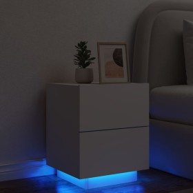 Mesita de noche con luces LED madera de ingeniería blanca
