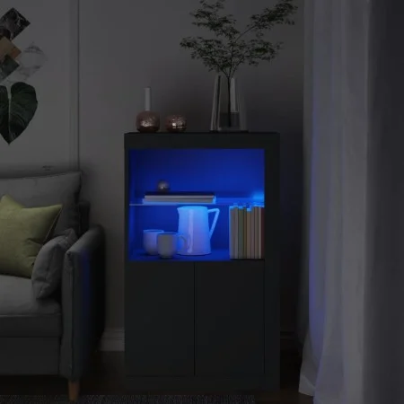 Black engineered wood sideboard with LED lights by , Lockers and storage cabinets - Ref: Foro24-836624, Price: 82,92 €, Disco...