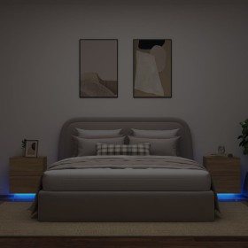 Mesitas de noche luces LED 2 uds madera ingeniería roble Sonoma de , Mesitas de noche - Ref: Foro24-836740, Precio: 112,82 €,...