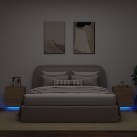 Nachttische, LED-Leuchten, 2 Stück, Holzwerkstoff, Sonoma-Eiche von , Nachttische - Ref: Foro24-836740, Preis: 112,82 €, Raba...
