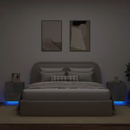 Bedside table LED lights 2 pcs engineered wood gray concrete by , Nightstands - Ref: Foro24-836742, Price: 111,44 €, Discount: %