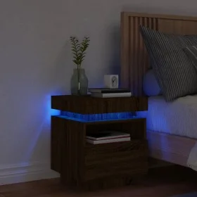 Bedside table with LED lights oak brown 40x39x48.5 cm by , Nightstands - Ref: Foro24-836796, Price: 70,80 €, Discount: %