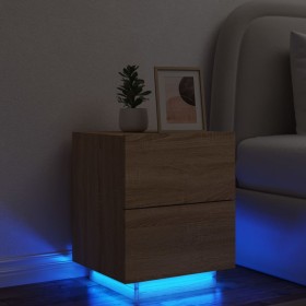 Bedside table with LED lights made of Sonoma oak engineered wood by , Nightstands - Ref: Foro24-836739, Price: 66,74 €, Disco...