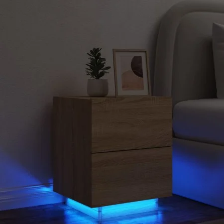 Nachttisch mit LED-Leuchten aus Holzwerkstoff Sonoma Eiche von , Nachttische - Ref: Foro24-836739, Preis: 65,70 €, Rabatt: %