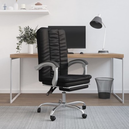 Silla de oficina reclinable cuero sintético negro