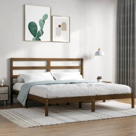 Estructura de cama madera maciza de pino marrón miel 200x200 cm en Camas y somieres | Comprar online en Foro24