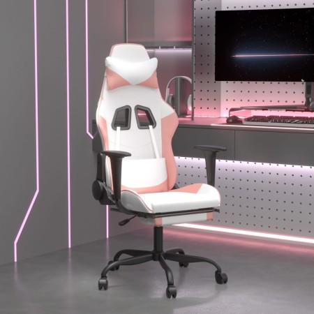 Silla gaming masaje y reposapiés cuero sintético blanco y rosa by , Gaming chairs - Ref: Foro24-345420, Price: 121,51 €, Disc...