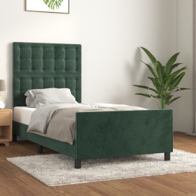 Estructura cama con cabecero terciopelo verde oscu