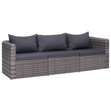 Set de sofás de jardín 3 piezas y cojines ratán sintético gris de vidaXL, Sofás de exterior - Ref: Foro24-44163, Precio: 339,...