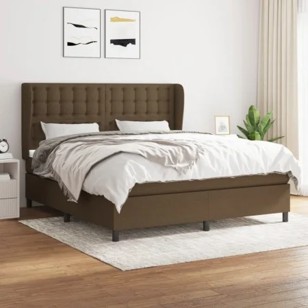 Box spring bed with dark brown fabric mattress 160x200 cm by , Beds and slatted bases - Ref: Foro24-3128296, Price: 552,58 €,...