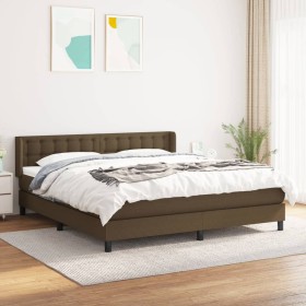 Cama box spring con colchón tela marrón oscuro 160x200 cm