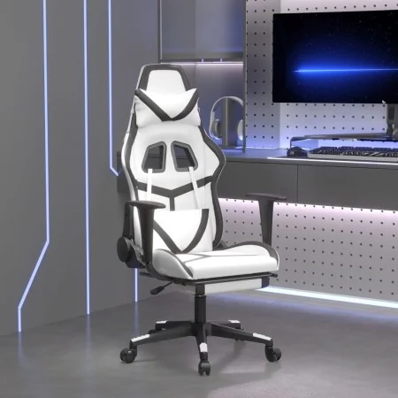 Gaming chair with massage and footrest synthetic leather black white by , Gaming chairs - Ref: Foro24-345443, Price: 125,69 €...