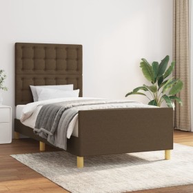 Estructura de cama con cabecero de tela marrón oscuro 80x200 cm