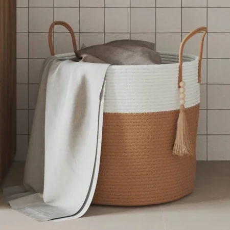 Cesta de almacenaje algodón marrón y blanco Ø40x35 cm by , Baskets - Ref: Foro24-358498, Price: 25,66 €, Discount: %
