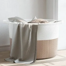 Cesta para ropa sucia algodón marrón y blanco Ø55x36 cm by , Laundry baskets - Ref: Foro24-358472, Price: 39,93 €, Discount: %