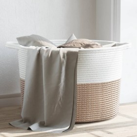 Cesta para ropa sucia algodón marrón y blanco Ø55x36 cm