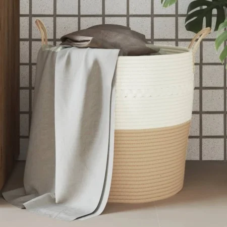Cesta de almacenaje algodón beige y blanco Ø43x38 cm by , Baskets - Ref: Foro24-358487, Price: 48,51 €, Discount: %