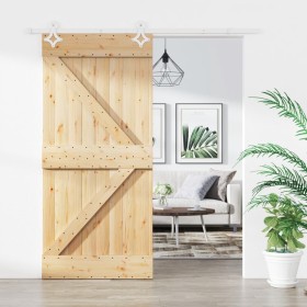 Puerta corredera con herrajes madera maciza de pino 95x210 cm