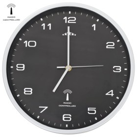 Reloj de pared radiocontrol movimiento de cuarzo 31 cm negro