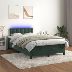 Box spring bed with mattress and LED dark green velvet 120x200cm by , Beds and slatted bases - Ref: Foro24-3134636, Price: 38...