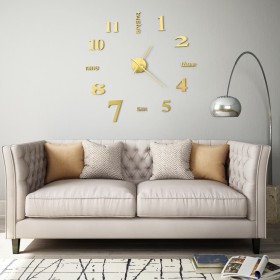 Reloj 3D de pared con diseño moderno 100 cm XXL dorado