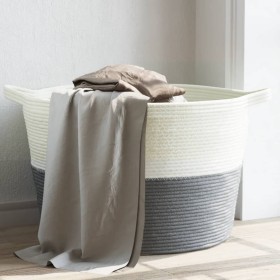 Cesta para ropa sucia algodón gris y blanco Ø60x36 cm