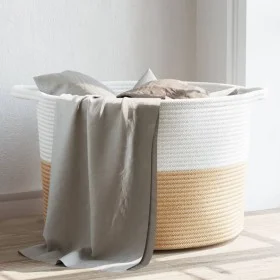 Beige-weißer Wäschekorb aus Baumwolle, Ø55x36 cm von , Wäschekörbe - Ref: Foro24-358471, Preis: 27,09 €, Rabatt: %