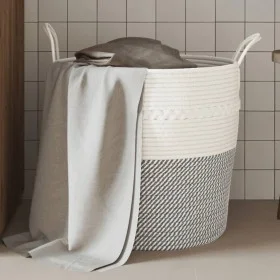 Grau-weißer Aufbewahrungskorb aus Baumwolle, Ø43x38 cm von , Körbe - Ref: Foro24-358486, Preis: 32,33 €, Rabatt: %