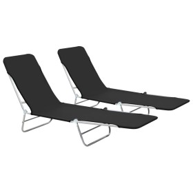 Folding sun loungers 2 units black steel and fabric by vidaXL, Loungers - Ref: Foro24-44300, Price: 82,45 €, Discount: %