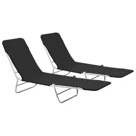 Folding sun loungers 2 units black steel and fabric by vidaXL, Loungers - Ref: Foro24-44300, Price: 92,84 €, Discount: %