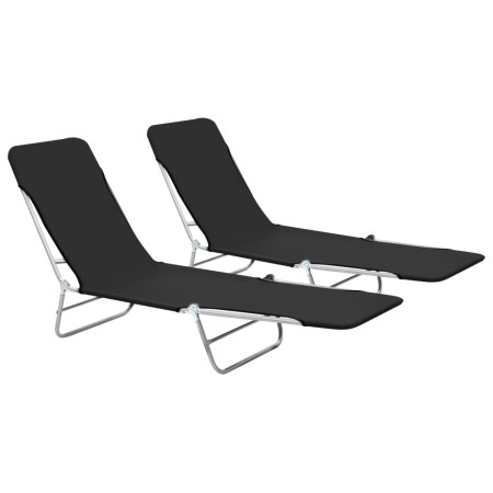 Tumbonas plegables 2 unidades acero y tela negras de vidaXL, Tumbonas - Ref: Foro24-44300, Precio: 86,70 €, Descuento: %