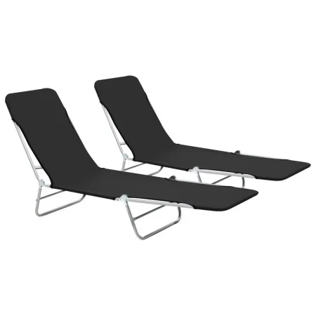 Tumbonas plegables 2 unidades acero y tela negras de vidaXL, Tumbonas - Ref: Foro24-44300, Precio: 87,45 €, Descuento: %
