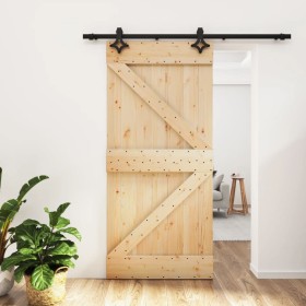 Puerta corredera con herrajes madera maciza de pino 95x210 cm