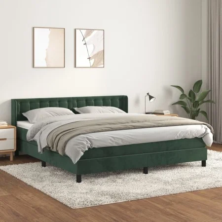 Box spring bed with dark green velvet mattress 160x200 cm by , Beds and slatted bases - Ref: Foro24-3131210, Price: 513,58 €,...