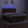 Cama box spring colchón luces LED tela marrón oscu